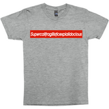 Supercalifragilisticexpialidocious Red Box Logo Poppins Parody Tee-Looking to express your supreme love of all things Disney? This Supercalifragilisticexpialidocious box logo parody tee might be just the thing! As box logos go, this is pretty much the ultimate... it's literally just barely able to fit on the shirt. Warning: may cause wearer to seem precocious.-Heather Grey-Small (S)-