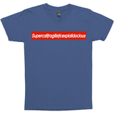 Supercalifragilisticexpialidocious Red Box Logo Poppins Parody Tee-Looking to express your supreme love of all things Disney? This Supercalifragilisticexpialidocious box logo parody tee might be just the thing! As box logos go, this is pretty much the ultimate... it's literally just barely able to fit on the shirt. Warning: may cause wearer to seem precocious.-Indigo-Small (S)-