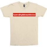 Supercalifragilisticexpialidocious Red Box Logo Poppins Parody Tee-Looking to express your supreme love of all things Disney? This Supercalifragilisticexpialidocious box logo parody tee might be just the thing! As box logos go, this is pretty much the ultimate... it's literally just barely able to fit on the shirt. Warning: may cause wearer to seem precocious.-Natural-Small (S)-