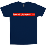 Supercalifragilisticexpialidocious Red Box Logo Poppins Parody Tee-Looking to express your supreme love of all things Disney? This Supercalifragilisticexpialidocious box logo parody tee might be just the thing! As box logos go, this is pretty much the ultimate... it's literally just barely able to fit on the shirt. Warning: may cause wearer to seem precocious.-Navy-Small (S)-
