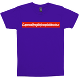 Supercalifragilisticexpialidocious Red Box Logo Poppins Parody Tee-Looking to express your supreme love of all things Disney? This Supercalifragilisticexpialidocious box logo parody tee might be just the thing! As box logos go, this is pretty much the ultimate... it's literally just barely able to fit on the shirt. Warning: may cause wearer to seem precocious.-Purple-Small (S)-