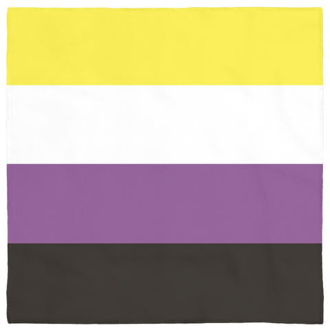 Non-Binary Pride Bandana, 24x24 inches-Polyester jersey knit 24 inch square bandana, kerchief, handkerchief, hanky, neckerchief, do-rag, facemask, headscarf, babushka, hankey. GLBT LGBT LGBTQ LGBTQIA LGBTQX LGBTQ Plus LGBTQ+ Nonbinry NB Non Binary Queer Trans Transgender Agender Gender Identity Pride, Rights, Equality. Hearts not parts.-Horizontal Stripes-