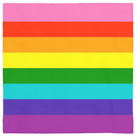 LGBTQIA 8 Stripe Rainbow - Gilbert Baker Gay Pride Flag Striped LGBTQ-Polyester jersey knit 24 inch square bandana, kerchief, handkerchief, hanky, neckerchief, do-rag, facemask, headscarf, babushka, hankey. GLBT LGBT LGBTQ LGBTQIA LGBTQX LGBTQ Plus LGBTQ+ Gay Lesbian Trans Transgender Queer Nonbinary Gender Sexuality Pride Rights original 8 stripe rainbow bandanas.-Horizontal Stripes-