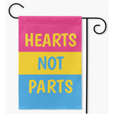-100% poly poplin-canvas fabric, wash on gentle cycle and hang to dry.12x18" , 18x27" or 24x36" - single or double sided. Flag hanger / stand not included.Made in and shipped from the USA.

Pansexual LGBTQ LGBTQIA LGBTQX Pan Pride Trans Transgender Nonbinary Love is Love Garden Flag Rights Equality Protest We Say Gay -Double-18.325x27 inch-