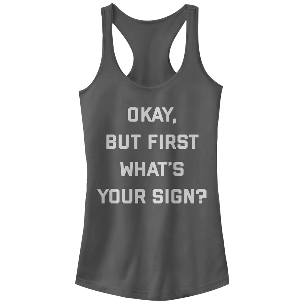 But First What's Your Sign Womens Racerback Tank Top, Peaceful Warrior-CHARCOAL-S-