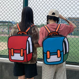 -Comic style 2D-in-3D cartoon style backpack.High quality oxford fabric with magnetic closure, sturdy plastic clips, shoulder straps and top handle. Small front slide pocket,external zip pocket, main compartment with smaller iinternal zipper pocket. 36x40x11cm /14.17x15.75x4.33in). Free Shipping Worldwide. Jump style-