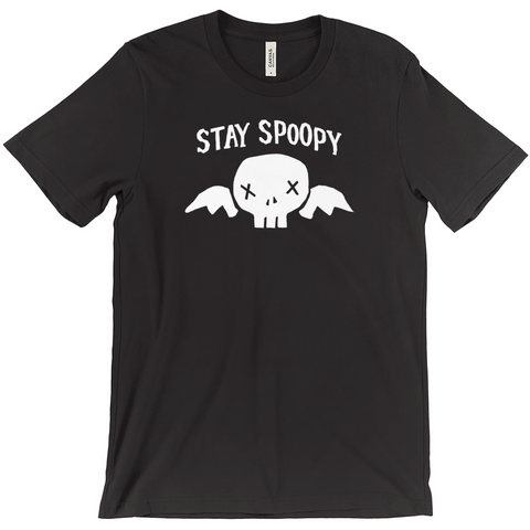 -Stay Spoopy winged skull graphic tee. High quality printing on soft Bella Canvas Canvas shirt. These shirts are made-to-order and typically ship in 2-4 business days from within the USA.

Funny kowai cute halloween goth gothic spoopy spooky girl boy mens womens unisex t-shirt -Black-XS-