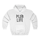 Funny PLEB LIFE Hoodie, Mens / Unisex Plebian Sizes, Gildan USA-Gildan hoodie made of 50% Cotton, 50% Polyester blended fleece fabric. Made with soft air jet yarn. Double-lined hood with matching drawstring. Double-needle stitching. Pouch pocket. Set in sleeves. 1x1 athletic rib knit cuffs with spandex. Hooded sweatshirts shipped from USA. Rome Roman Plebs Plebians Patrician-