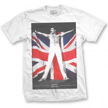 Queen Freddie Mercury UK Flag Graphic Tee, Officially Licensed Music-White-S-
