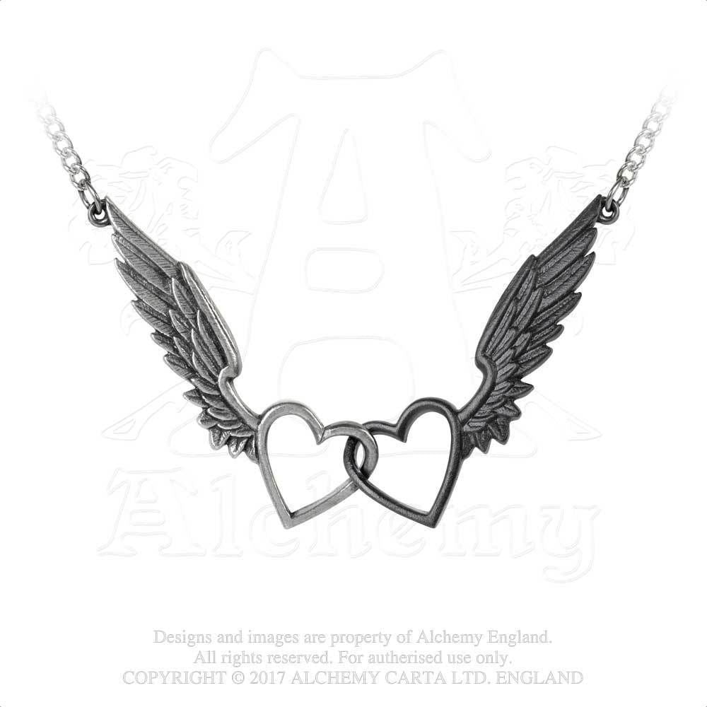 Alchemy Gothic PASSIO WINGS OF LOVE NECKLACE Linked Winged Hearts P800--