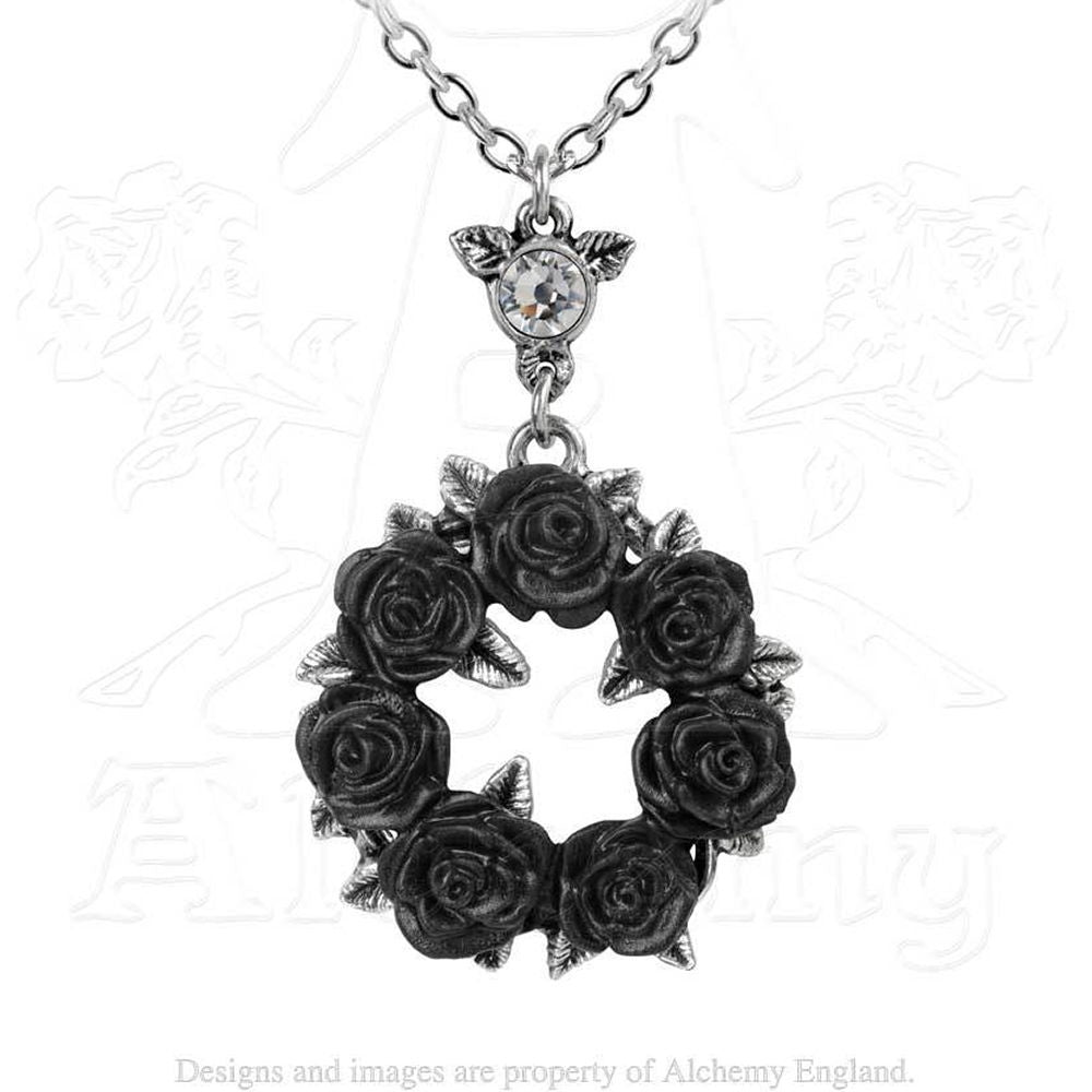 Ring O' Roses Pendant Necklace, Alchemy Gothic - Black Roses Dark Love--
