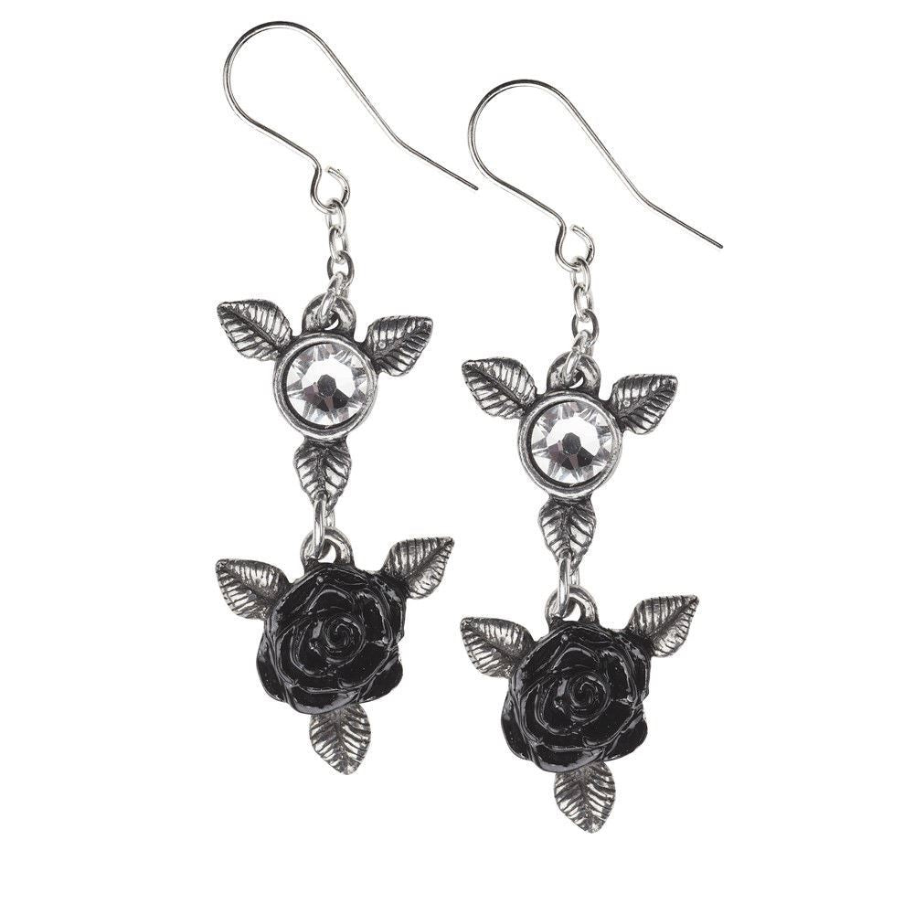 Alchemy Gothic RING O' ROSES Black Rose Drop Dangle Earrings from USA.--664427046128