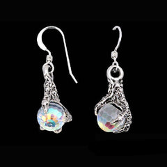THE HOBBIT Official Smaug Claw Arkenstone Earrings-Officially Licensed Arkenstone Earrings Inspired by JRR Tolkien's The Hobbit. 3D dragon claws in .925 sterling silver on French ear wires. The Arkenstones are 8 mm (5/16 inch) Swarovski Crystal spheres. Brand New in Box with Certificate of Authenticity. genuine artisan handcrafted fantasy jewelry made in the usa. -
