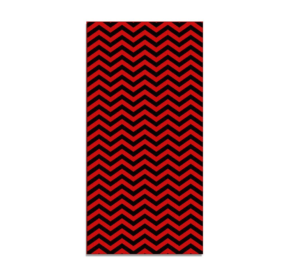 RED LODGE Chevron Floor Mat / Hall Runner, Peaks Twin ZigZag Pattern-Convention quality low profile, thin style floor mat. Durable non-woven polyester fiber top, non-slip rubber backing. Easily trimmed to fit a particular area. Made-to-order, shipped from the USA. Red and black twin Zig Zag home decor secondary flooring event walkway temporary haunted house peaks chevron lodge pattern-60 x 84 inches-
