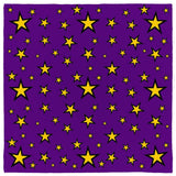 Retro Wizard Star Pattern Bandana, Mystic Magic Cosplay Fortune Teller-Polyester jersey knit 24 inch square bandana, kerchief, handkerchief, hanky, neckerchief, do-rag, facemask, headscarf, babushka, hankey. Custom made. Retro vintage style wizard star pattern. A playful, mystical magical, psychic / fortune teller or cartoon style design ideal for everyday fashion, costuming or cosplay, -Deep Purple-
