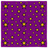 Retro Wizard Star Pattern Bandana, Mystic Magic Cosplay Fortune Teller-Polyester jersey knit 24 inch square bandana, kerchief, handkerchief, hanky, neckerchief, do-rag, facemask, headscarf, babushka, hankey. Custom made. Retro vintage style wizard star pattern. A playful, mystical magical, psychic / fortune teller or cartoon style design ideal for everyday fashion, costuming or cosplay, -Purple-