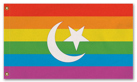 Muslim LGBTQ Pride Flag, Intersectional LGBT LGBTQIA Pole Banner Flag-High quality, professionally printed polyester flag in your choice of size and style, single or fully double-sided with blackout layer, grommets or pole pocket / sleeve. 2x1ft / 1x2ft, 3x2ft / 2x3ft, 5x3ft / 3x5ft, custom. Fully customizable. Intersectional Muslim LGBT GLBT LGBTQ LGBTQIA LGBTQX Gay Pride pole banner.-5 ft x 3 ft-Standard-Grommets-