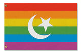 Muslim LGBTQ Pride Flag, Intersectional LGBT LGBTQIA Pole Banner Flag-High quality, professionally printed polyester flag in your choice of size and style, single or fully double-sided with blackout layer, grommets or pole pocket / sleeve. 2x1ft / 1x2ft, 3x2ft / 2x3ft, 5x3ft / 3x5ft, custom. Fully customizable. Intersectional Muslim LGBT GLBT LGBTQ LGBTQIA LGBTQX Gay Pride pole banner.-3 ft x 2 ft-Standard-Grommets-
