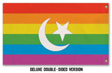 Muslim LGBTQ Pride Flag, Intersectional LGBT LGBTQIA Pole Banner Flag-High quality, professionally printed polyester flag in your choice of size and style, single or fully double-sided with blackout layer, grommets or pole pocket / sleeve. 2x1ft / 1x2ft, 3x2ft / 2x3ft, 5x3ft / 3x5ft, custom. Fully customizable. Intersectional Muslim LGBT GLBT LGBTQ LGBTQIA LGBTQX Gay Pride pole banner.-