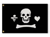 Gentleman Pirate Flag,Stede Bonnet Heart Dagger Skull Jolly Roger-High quality, professionally printed polyester banner pole flag in your choice of size and style - single or double sided with either grommets or pole pocket. 2x1 / 1x2 ft, 3x2 / 2x3 ft, 3x5 / 5x3 ft or custom size. Fully customizable on request. Stede Bonnet heart, skull, dagger & bone pirate Jolly Roger flag. Cosplay-3 ft x 2 ft-Standard-Grommets-