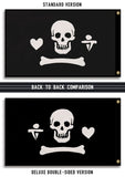 Gentleman Pirate Flag,Stede Bonnet Heart Dagger Skull Jolly Roger-High quality, professionally printed polyester banner pole flag in your choice of size and style - single or double sided with either grommets or pole pocket. 2x1 / 1x2 ft, 3x2 / 2x3 ft, 3x5 / 5x3 ft or custom size. Fully customizable on request. Stede Bonnet heart, skull, dagger & bone pirate Jolly Roger flag. Cosplay-
