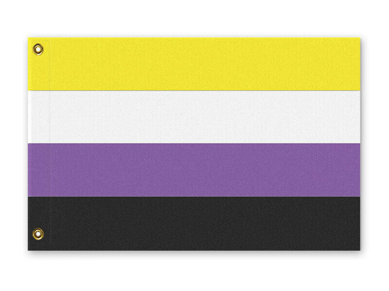 NonBinary Pride Flag, NonBinary LGBTQ LGBTQIA Rights Equality Banner-High quality indoor / outdoor pole flag in your choice of size & style. Single or double sided, grommets or pole sleeve / pocket. Fully customizable. LGBTQIA LGBTQI LGBTQX LGBTQ Gender Sexuality Equality Rights Protest Festival Banner Omnisexual Omni Pansexual Pan Gay Queer Non-Binary Pride-3 ft x 2 ft-Standard-Grommets-