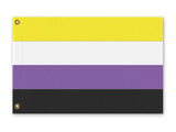 NonBinary Pride Flag, NonBinary LGBTQ LGBTQIA Rights Equality Banner-High quality indoor / outdoor pole flag in your choice of size & style. Single or double sided, grommets or pole sleeve / pocket. Fully customizable. LGBTQIA LGBTQI LGBTQX LGBTQ Gender Sexuality Equality Rights Protest Festival Banner Omnisexual Omni Pansexual Pan Gay Queer Non-Binary Pride-3 ft x 2 ft-Standard-Grommets-