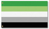Aromantic Pride Flag, Aro LGBTQ LGBTQIA LGBTQX Pole Banner Flag-High quality, professionally printed polyester flag in your choice of size and style, single or fully double-sided with blackout layer, grommets or pole pocket / sleeve. 2x1ft / 1x2ft, 3x2ft / 2x3ft, 5x3ft / 3x5ft, custom. Fully customizable. Aro Aromantic LGBTQ LGBTQIA LGBTQX Pride Equality Nonromantic Flag Banner-5 ft x 3 ft-Standard-Grommets-