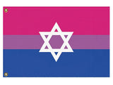 Bisexual Jewish Pride Flag, Intersectional LGBT LGBTQ LGBTQIA Banner-High quality, professionally printed polyester flag in your choice of size and style, single or fully double-sided with blackout layer, grommets or pole pocket / sleeve. 2x1ft / 1x2ft, 3x2ft / 2x3ft, 5x3ft / 3x5ft, custom. Fully customizable. Bi Bisexual Jewish Intersectional Pride Flag Rights Equaity Magan Star of David-3 ft x 2 ft-Standard-Grommets-