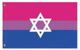 Bisexual Jewish Pride Flag, Intersectional LGBT LGBTQ LGBTQIA Banner-High quality, professionally printed polyester flag in your choice of size and style, single or fully double-sided with blackout layer, grommets or pole pocket / sleeve. 2x1ft / 1x2ft, 3x2ft / 2x3ft, 5x3ft / 3x5ft, custom. Fully customizable. Bi Bisexual Jewish Intersectional Pride Flag Rights Equaity Magan Star of David-5 ft x 3 ft-Standard-Grommets-