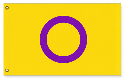 Intersex Pride Flag, Yellow and Purple LGBTQ LGBTQIA LGBTQX Custom-High quality, professionally printed polyester Pride pole banner flag in your choice style - single or double sided with either grommets or pole pocket. 2x1 / 1x2 ft, 3x2 / 2x3 ft, 3x5 / 5x3 ft or custom size. Customizable LGBT LGBTQ LGBTQIA LGBTQX Sexual Gender Identity Visibility Rights Equality. Resist United.-