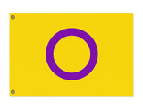 Intersex Pride Flag, Yellow and Purple LGBTQ LGBTQIA LGBTQX Custom-High quality, professionally printed polyester Pride pole banner flag in your choice style - single or double sided with either grommets or pole pocket. 2x1 / 1x2 ft, 3x2 / 2x3 ft, 3x5 / 5x3 ft or custom size. Customizable LGBT LGBTQ LGBTQIA LGBTQX Sexual Gender Identity Visibility Rights Equality. Resist United.-3 ft x 2 ft-Standard-Grommets-
