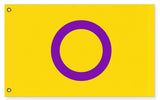 Intersex Pride Flag, Yellow and Purple LGBTQ LGBTQIA LGBTQX Custom-High quality, professionally printed polyester Pride pole banner flag in your choice style - single or double sided with either grommets or pole pocket. 2x1 / 1x2 ft, 3x2 / 2x3 ft, 3x5 / 5x3 ft or custom size. Customizable LGBT LGBTQ LGBTQIA LGBTQX Sexual Gender Identity Visibility Rights Equality. Resist United.-5 ft x 3 ft-Standard-Grommets-