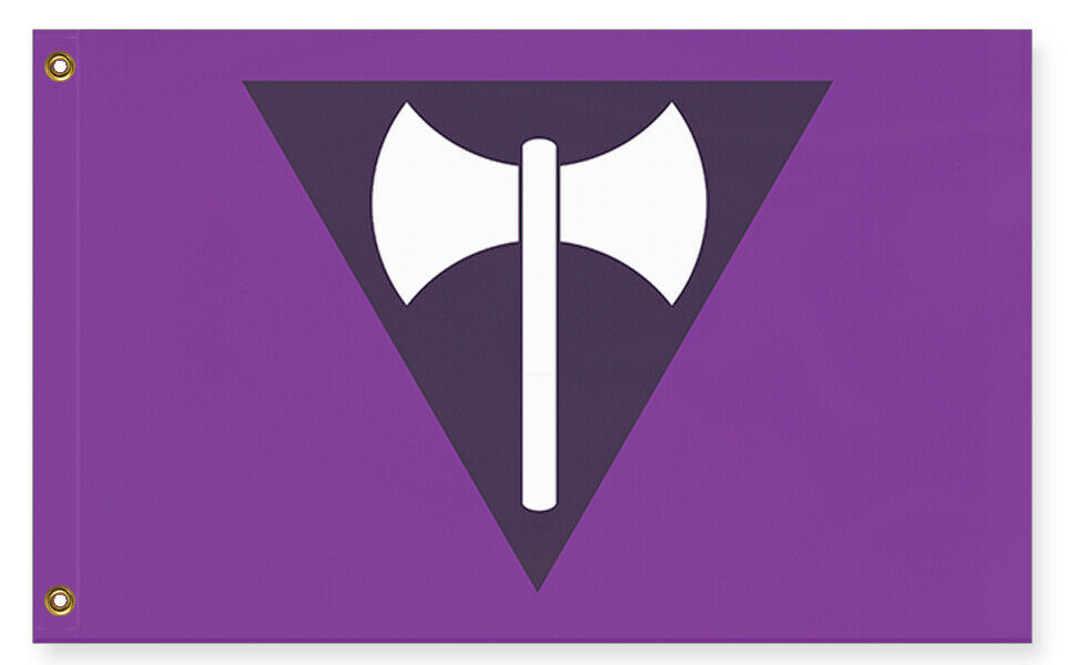 Labrys Pride Flag - Classic Lesbian Feminist Axe Pole Banner, Purple-High quality, professionally printed polyester banner pole flag. Single or double sided with either grommets or pole pocket. 2x1 / 1x2 ft, 3x2 / 2x3 ft, 3x5 / 5x3 ft or custom size. Fully customizable on request. Lesbian Feminist Pride, LGBT GLBT LGBTQ LGBTQIA LGBTQX Rights Equality Protest Banner-