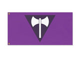 Labrys Pride Flag - Classic Lesbian Feminist Axe Pole Banner, Purple-High quality, professionally printed polyester banner pole flag. Single or double sided with either grommets or pole pocket. 2x1 / 1x2 ft, 3x2 / 2x3 ft, 3x5 / 5x3 ft or custom size. Fully customizable on request. Lesbian Feminist Pride, LGBT GLBT LGBTQ LGBTQIA LGBTQX Rights Equality Protest Banner-2 ft x 1 ft-Standard-Grommets-