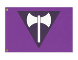 Labrys Pride Flag - Classic Lesbian Feminist Axe Pole Banner, Purple-High quality, professionally printed polyester banner pole flag. Single or double sided with either grommets or pole pocket. 2x1 / 1x2 ft, 3x2 / 2x3 ft, 3x5 / 5x3 ft or custom size. Fully customizable on request. Lesbian Feminist Pride, LGBT GLBT LGBTQ LGBTQIA LGBTQX Rights Equality Protest Banner-3 ft x 2 ft-Standard-Grommets-