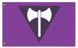 Labrys Pride Flag - Classic Lesbian Feminist Axe Pole Banner, Purple-High quality, professionally printed polyester banner pole flag. Single or double sided with either grommets or pole pocket. 2x1 / 1x2 ft, 3x2 / 2x3 ft, 3x5 / 5x3 ft or custom size. Fully customizable on request. Lesbian Feminist Pride, LGBT GLBT LGBTQ LGBTQIA LGBTQX Rights Equality Protest Banner-5 ft x 3 ft-Standard-Grommets-