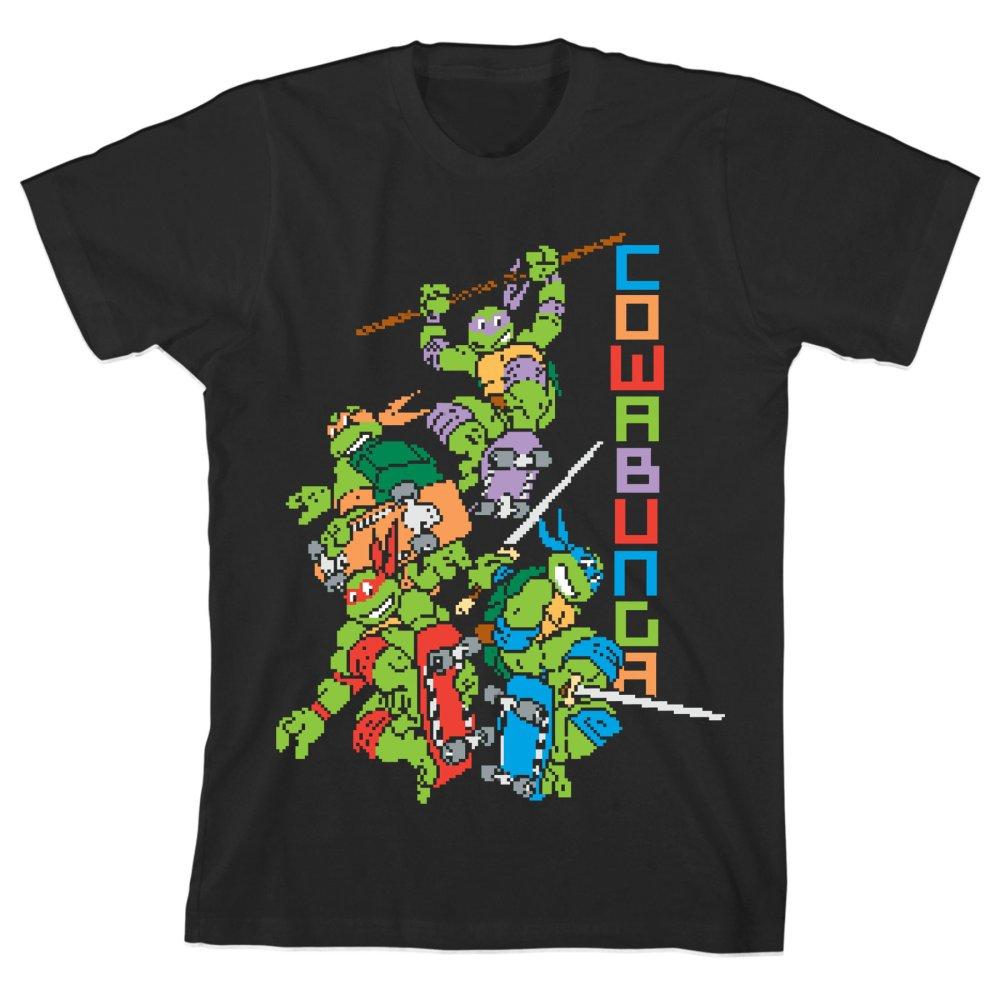Teenage Mutant Ninja Turtles Retro 8-Bit TMNT Cowabunga Kids Tee-Classic TMNT for a new generation! High quality kids graphic tee with a retro 8-bit design reminiscent of the early TMNT videogames or digital coloring books. Officially licensed Teenage Mutant Ninja Turtles apparel. This shirt typically ships in 2-3 business days from within the USA. Nickeleodeon, Nick 90s, Nicktoons-Black-XS-