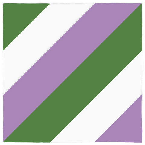 GENDERQUEER Pride Bandanas, Diagonal Stripes-Polyester jersey knit 24 inch square bandana, kerchief, handkerchief, hanky, neckerchief, do-rag, facemask, headscarf, babushka, hankey. GLBT LGBT LGBTQ LGBTQIA LGBTQX LGBTQ Plus LGBTQ+ Genderqueer GQ Pride stripes. Non binary nonbinary enby queer gender identity. Equality, Rights, Representation. Purple White Green-Diagonal Stripes-