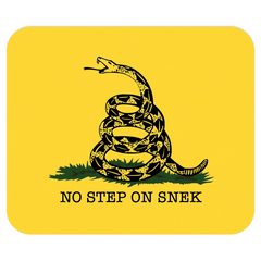 No Step on Snek Mousepad, Funny Gadsden Don't Tread On Me Snake Parody-Soft and comfortable 9x7 inch mousepad made from high density neoprene with a colorfast, stain resistant and easy to clean smooth fabric top layer.These items are made-to-order and typically ship in 2-3 business days from within the US. Funny Gadsden "Don't Tread On Me" Snake parody meme. Yellow mouse pa-