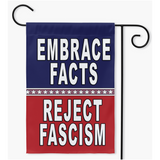 -Poly poplin-canvas fabric banners, washable. 12x18" w/1.25" pole sleeve, 18x27" or 24x36" w/3" sleeves. Hanger/stand not included. Made in USA.

anti-fascist patriotic political protest yard garden flag trump treason insurrection GOP dictator desantis antifa democrat republican vote resist save american democracy-Double-18.325x27 inch-