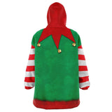 Christmas Elf Costume Snug Blanket Hoodie, One Size Minky Micro Fleece-Fun and festive Elf costume pattern one-size fits all wearable blanket. Snuggle blanket hoodie with silky smooth micro-mink polyester exterior and ultra soft microfiber fleece interior lining. Quality, high definition holiday helper all over print design. Snuggle up and stay in, warm blanket when the weather turns cold-ONSIZE-