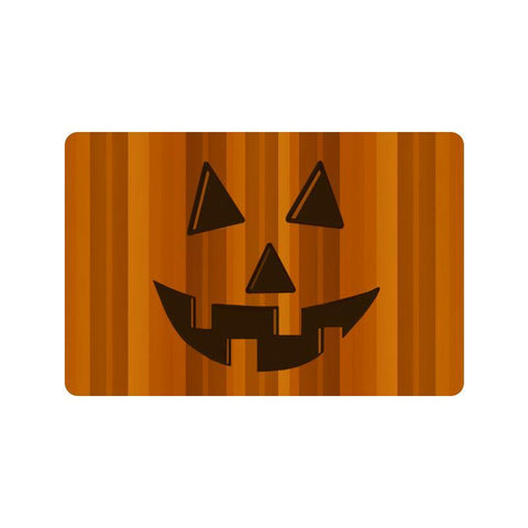 Jackolantern Stripe Doormat - Unique Halloween Pumpkin Face Mat-High quality 23.6 x 15.7in (60x40cm) doormat / floor mat. Professionally printed, durable & colorfast non-woven polyester fiber top, non-slip bottom. Indoor / outdoor use. Free Shipping Worldwide. Funny unique Halloween Jackolantern face striped door mat. Fun spooky fall party decor gift.-