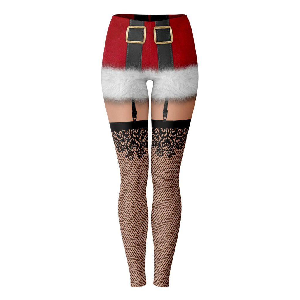 Naughty Santa Leggings, Christmas Holiday Novelty Costume Leggings-XS-