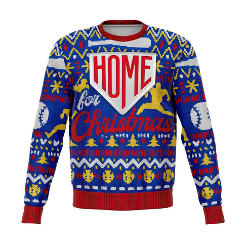 Home Base For Christmas Funny Baseball Ugly Sweater Print Sweatshirt-Homebase For Christmas Funny Baseball Ugly Sweater Print Sweatshirt - Premium AOP (all over print) Ugly Sweater printed pullover jumper. Unisex adult XS, Small, Medium, Large, XL, 2XL, 3XL and 4XL. Made-to-order. Ships in 5-8 business days, 2 weeks to the US. Great humorous home for the holidays pun baseball fan gift.-XS-