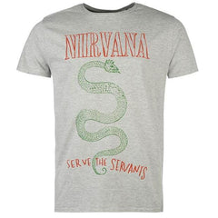 NIRVANA Serve The Servants Graphic Tee, Officially Licensed, UK import-Officially licensed Nirvana 'Serve the Servants' graphic tee. Mens / unisex style shirt made of soft 100% pre-shrunk cotton with crew neck, short sleeves and high quality screenprinted design. Genuine Nirvana apparel. Imported from UK. Classic retro vintage 1990s nineties grunge rock band merch Kurt Cobain Dave Grohl.-Heather Gray-Small-