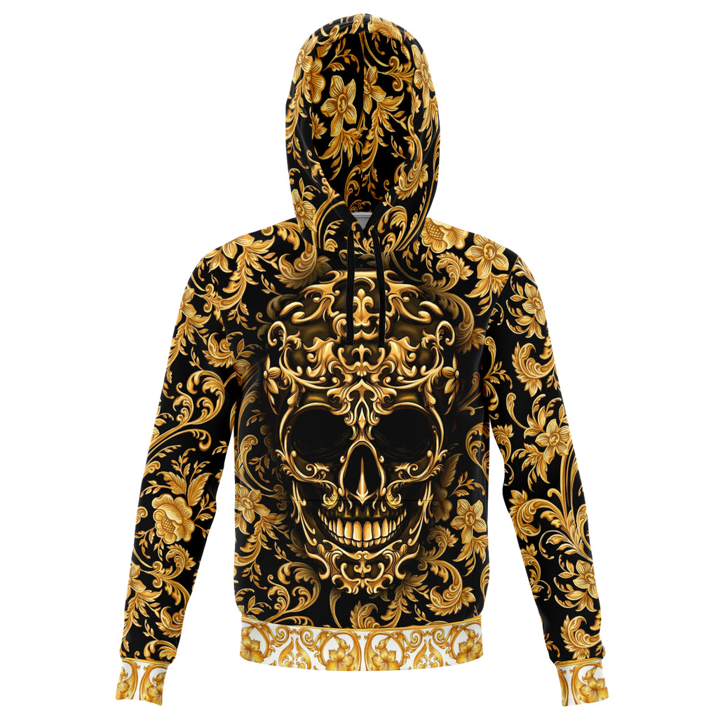Baroque Skull Hoodie, Gothic All Over Print Hooded Pullover Sweatshirt-XS-