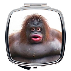 -Compact mirrors in choice of two shapes, 2" round or 2.25" rounded square. Dual mirrors with a sturdy silver outer frame. Vibrant printed image with durable, scratch resistant coating! Made to order, shipped from the USA. funny uh oh stinky poop meme orangutan monkey face viral ugly beauty weird wtf gross gag gift-Square-2.25x2.25 inch-