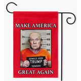 -100% poly poplin-canvas fabric, wash on gentle cycle and hang to dry.12x18", 18x27 or 24x36. Flag hanger / stand not included. Made-to-order in & shipped from the USA.

Make America Great Again... Lock Him Up RESIST Fascist MAGA Criminal Trump For Prison Treason Insurrection American Disgrace protest demand justice -Single-18.325x27 inch-Red-