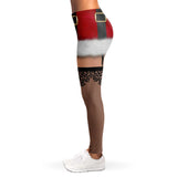 Funny Naughty Santa Leggings, Sexy All-Over-Print Christmas Cosplay-Premium polyester and spandex blend four-way stretch costume / cosplay leggings. Squat-proof with elastic waistband and microfiber stitching. Free Shipping Worldwide. Christmas holiday naughty elf sexy Santa cosplay roleplay costume leggings. All over print, bare legs with xmas costume unisex womens juniors-
